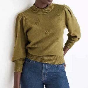 Madewell Women's Green Dotted Eaton Puff-Sleeve Pullover Sweater Ma715 Size M